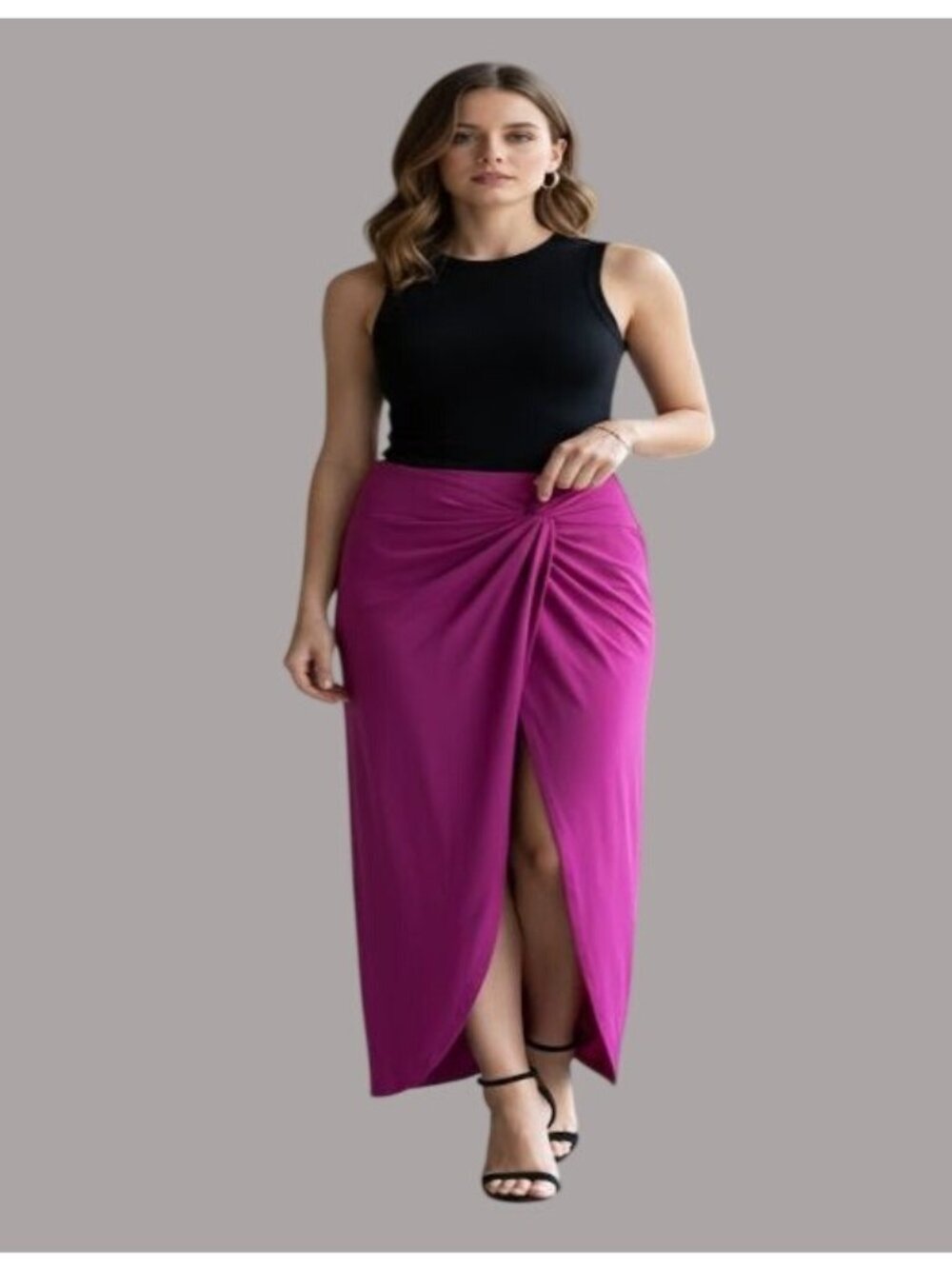 Showpo.  Fuchsia Drapey With Front Knot Long Side Slit Maxi Skirt Women's Size 8 - Picture 5 of 8